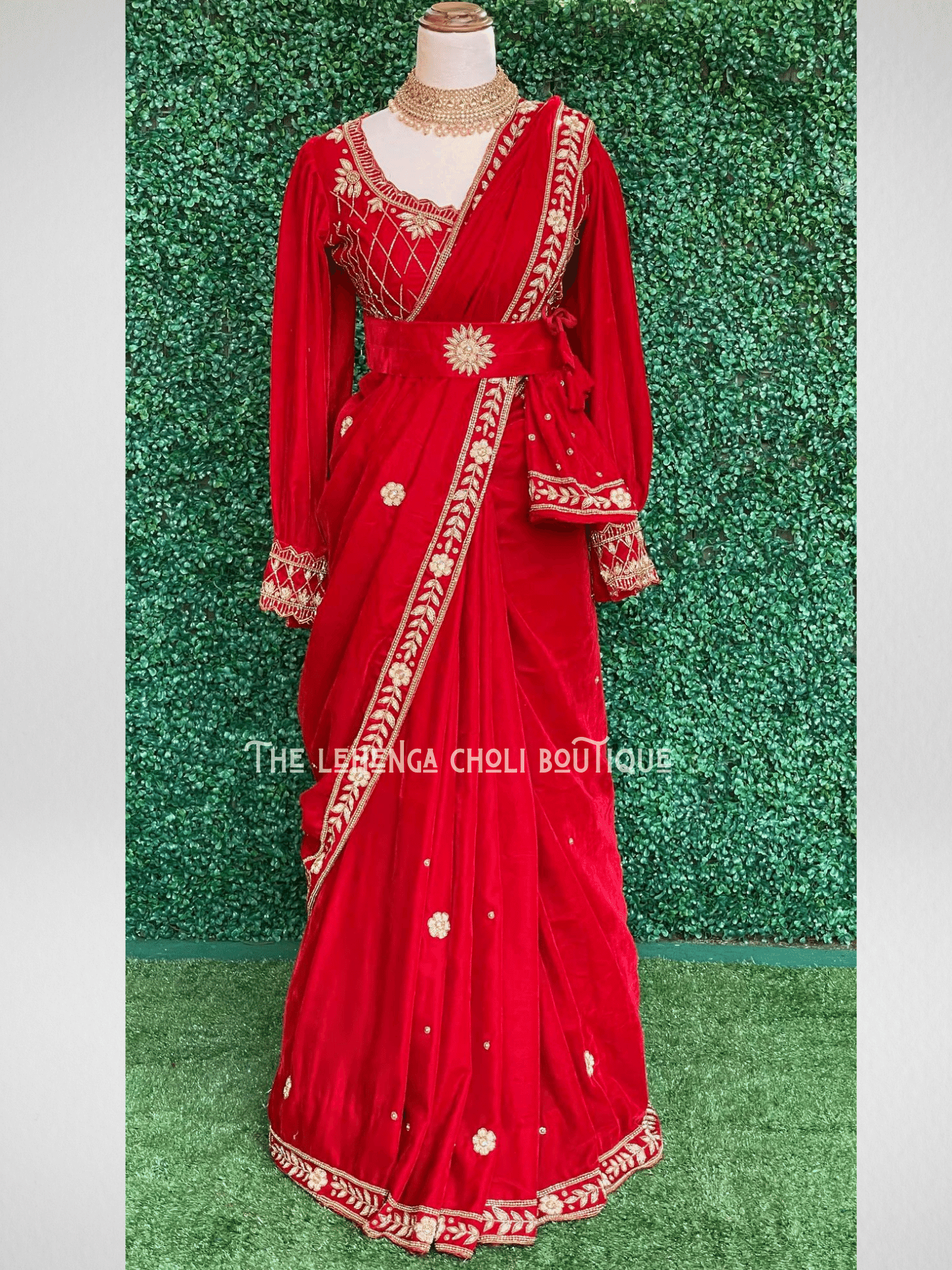 Bridal Saree Set In Red - Boutique Nepal