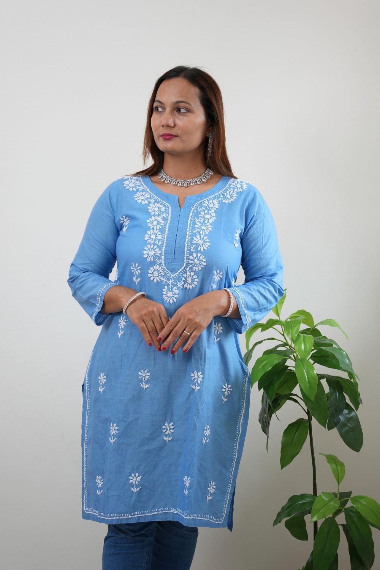 Chikankari Mulmul Straight Short Kurta - Boutique Nepal