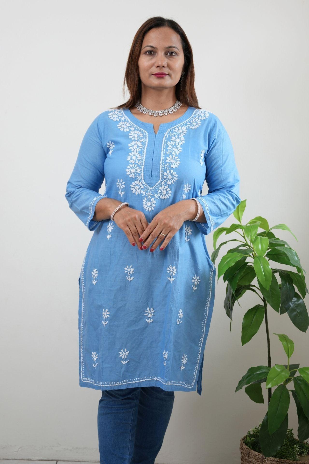 Chikankari Mulmul Straight Short Kurta - Boutique Nepal