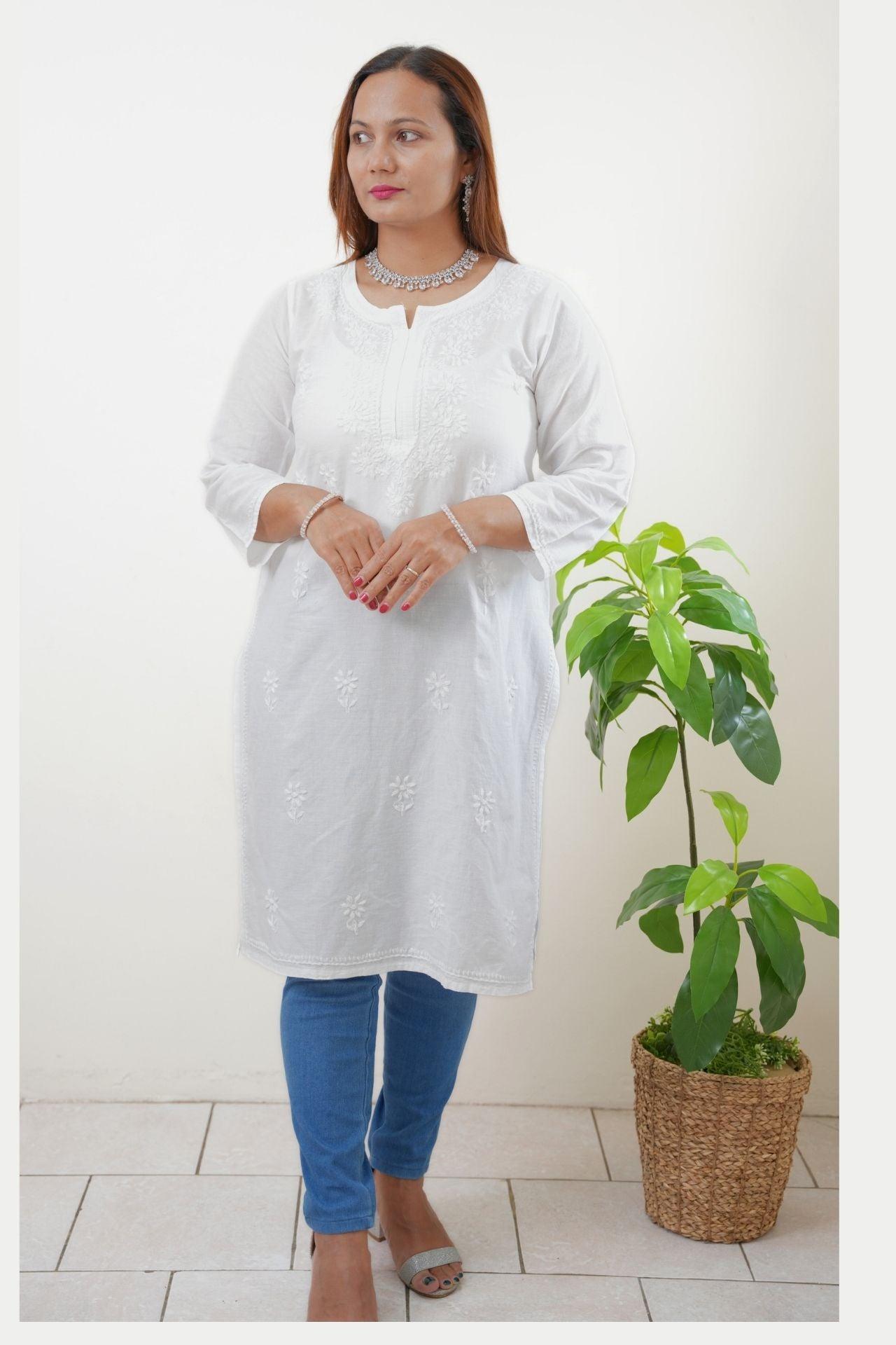 Chikankari Mulmul Straight Short Kurta - Boutique Nepal