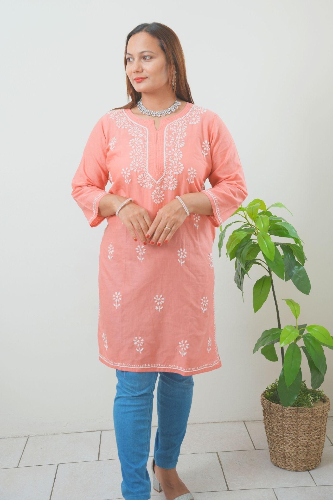 Chikankari Mulmul Straight Short Kurta - Boutique Nepal