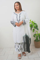 Chikankari Pure Soft Cotton Straight Kurta Three Pieces set - Boutique Nepal