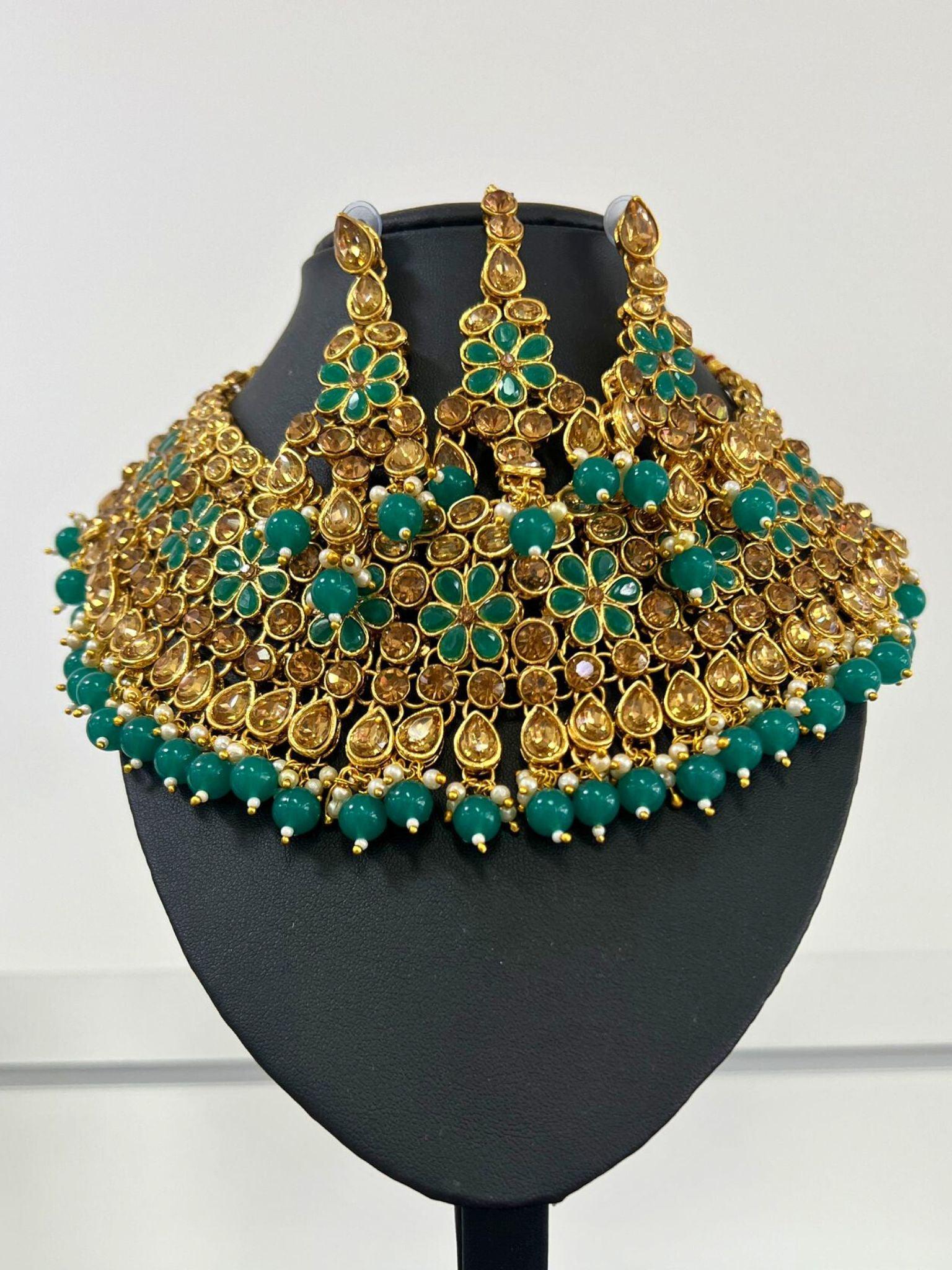 Choker Neckless Set In Green and Gold - Boutique Nepal Au