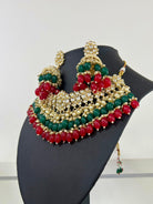 Choker Neckless Set In Green, Gold And Red - Boutique Nepal