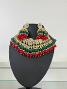 Choker Neckless Set In Green, Gold And Red - Boutique Nepal