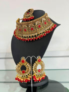 Choker Neckless Set In Red and Gold - Boutique Nepal