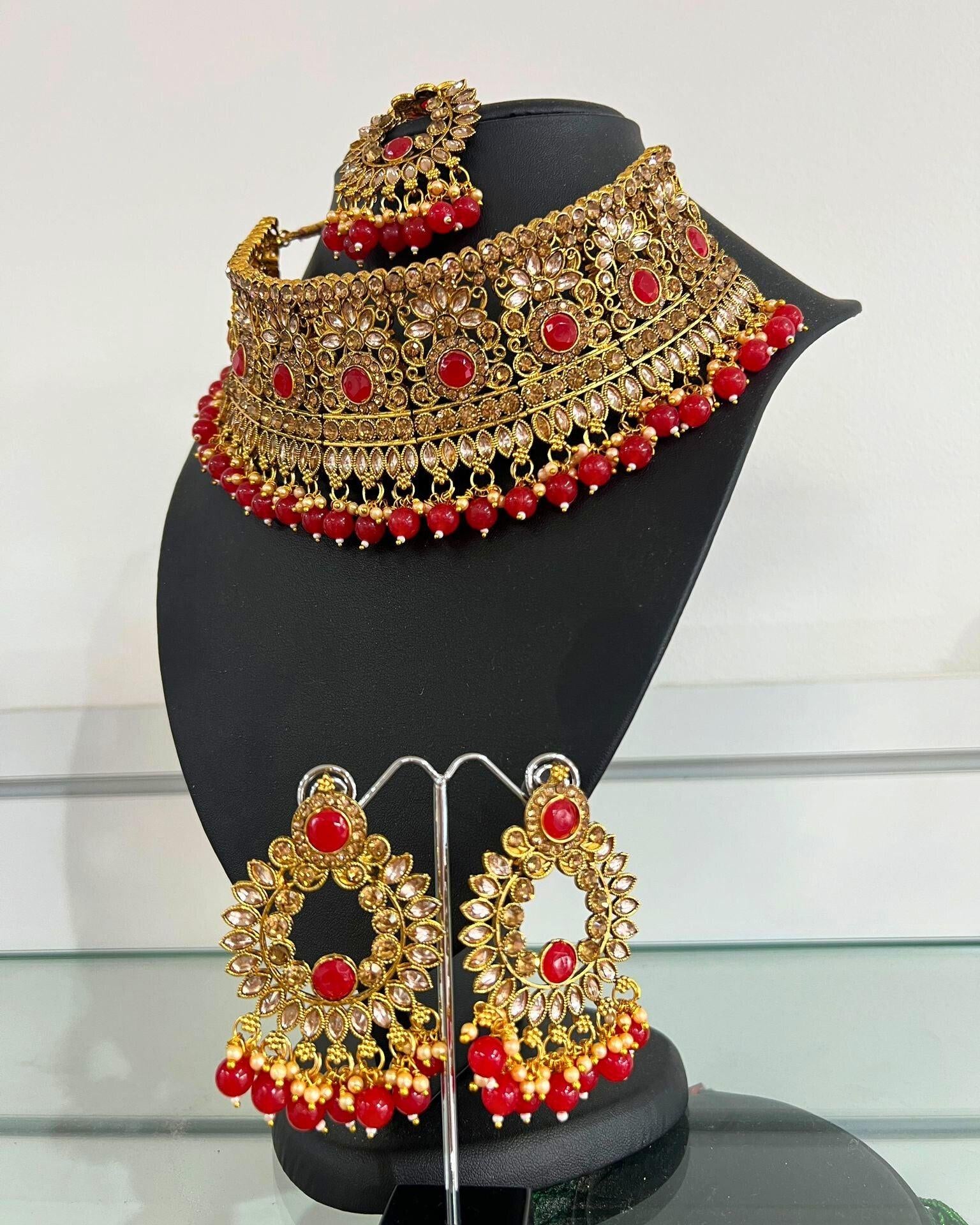 Choker Neckless Set In Red and Gold - Boutique Nepal Au