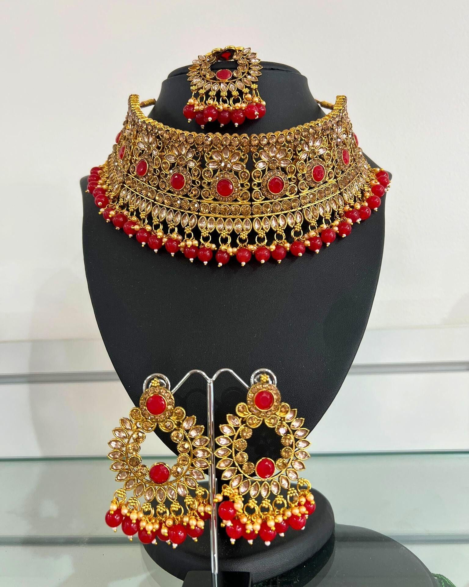 Choker Neckless Set In Red and Gold - Boutique Nepal Au
