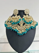 Choker Neckless Set In Skyblue and White - Boutique Nepal