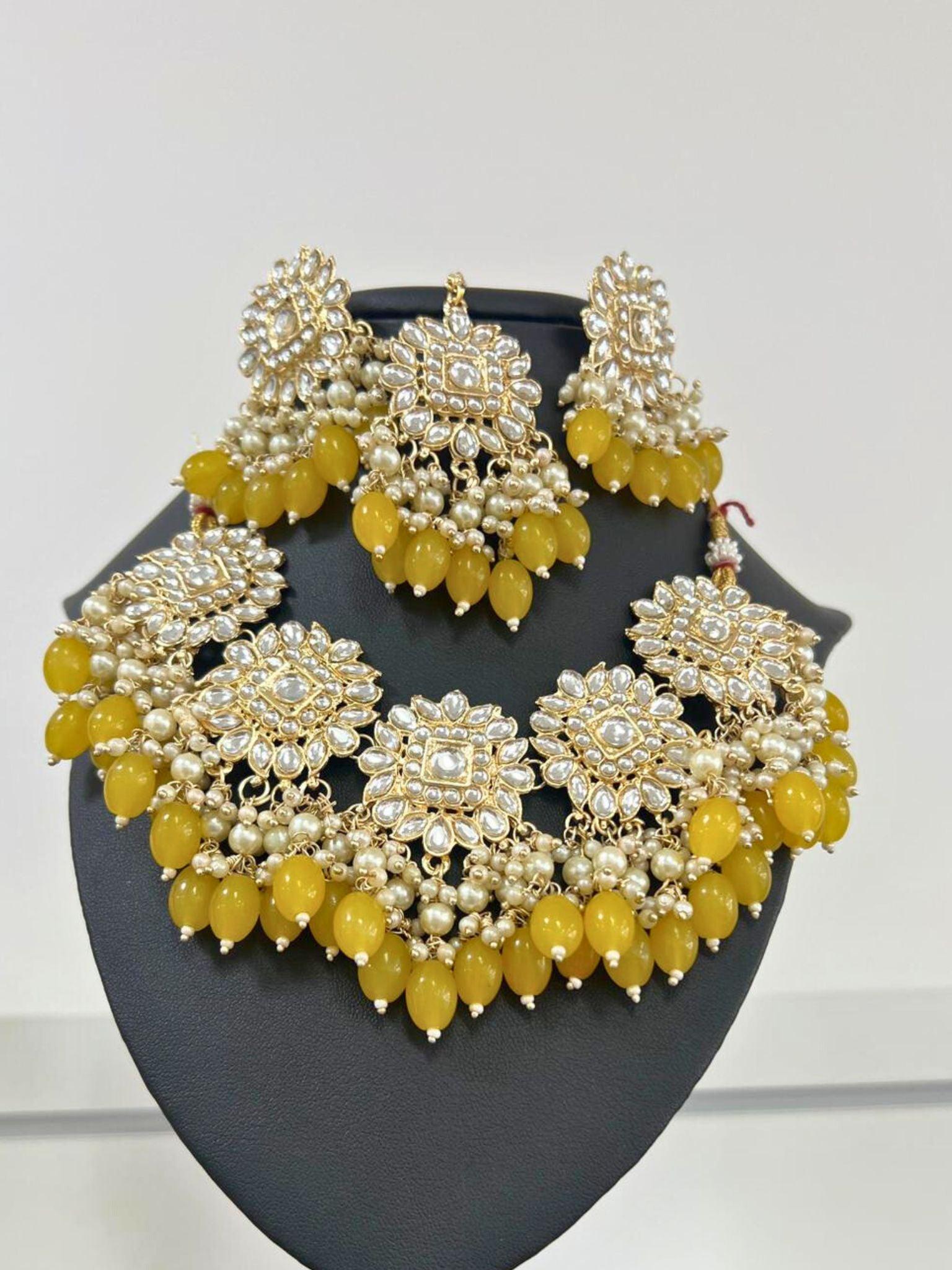 Choker Neckless Set In Yellow and White - Boutique Nepal