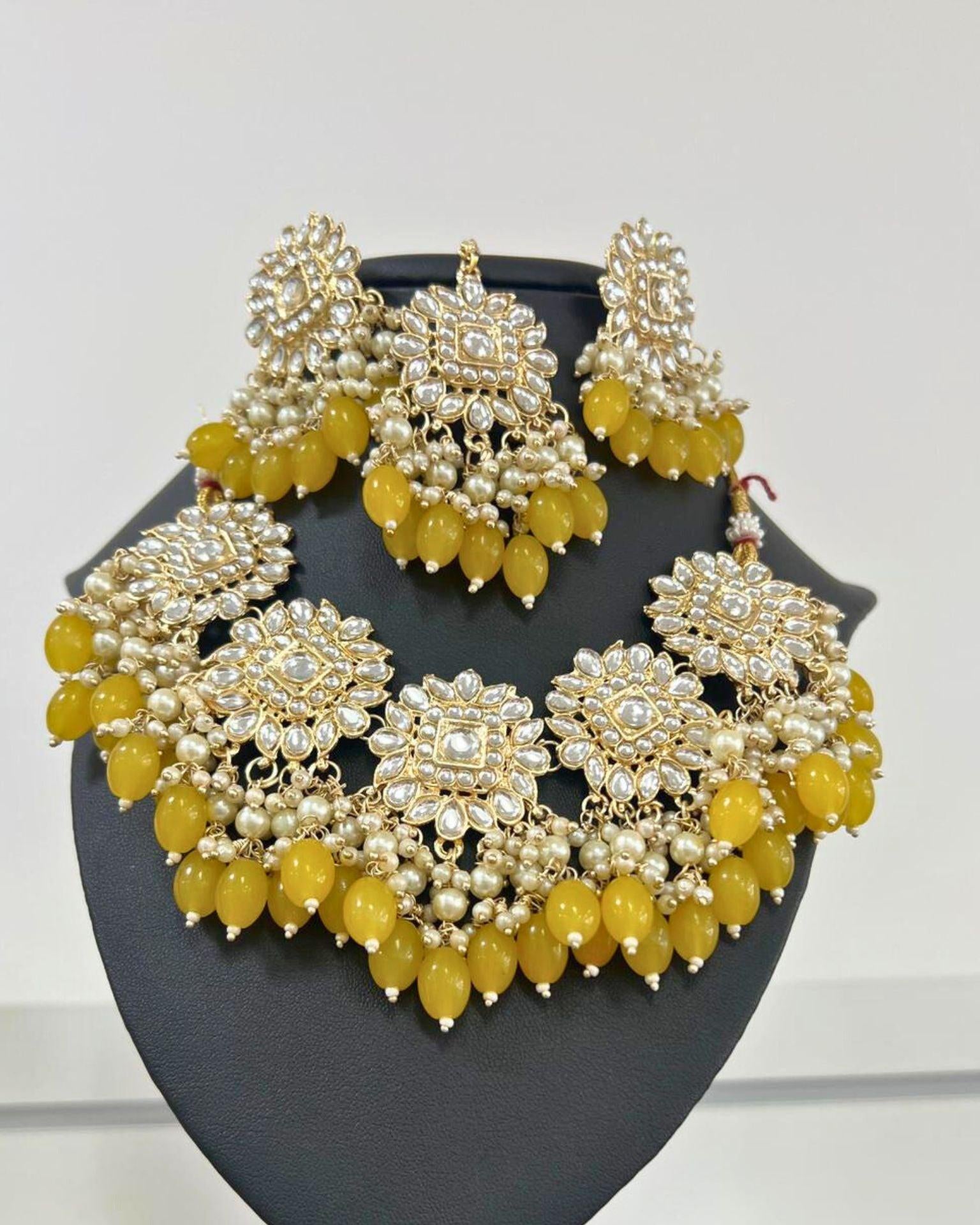 Choker Neckless Set In Yellow and White - Boutique Nepal Au