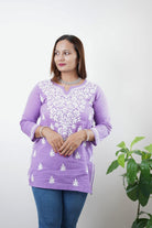 Cotton Chikankari Women's Short Kurta - Lavender - Boutique Nepal