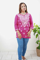 Cotton Chikankari Women's Short Kurta - Rani - Boutique Nepal