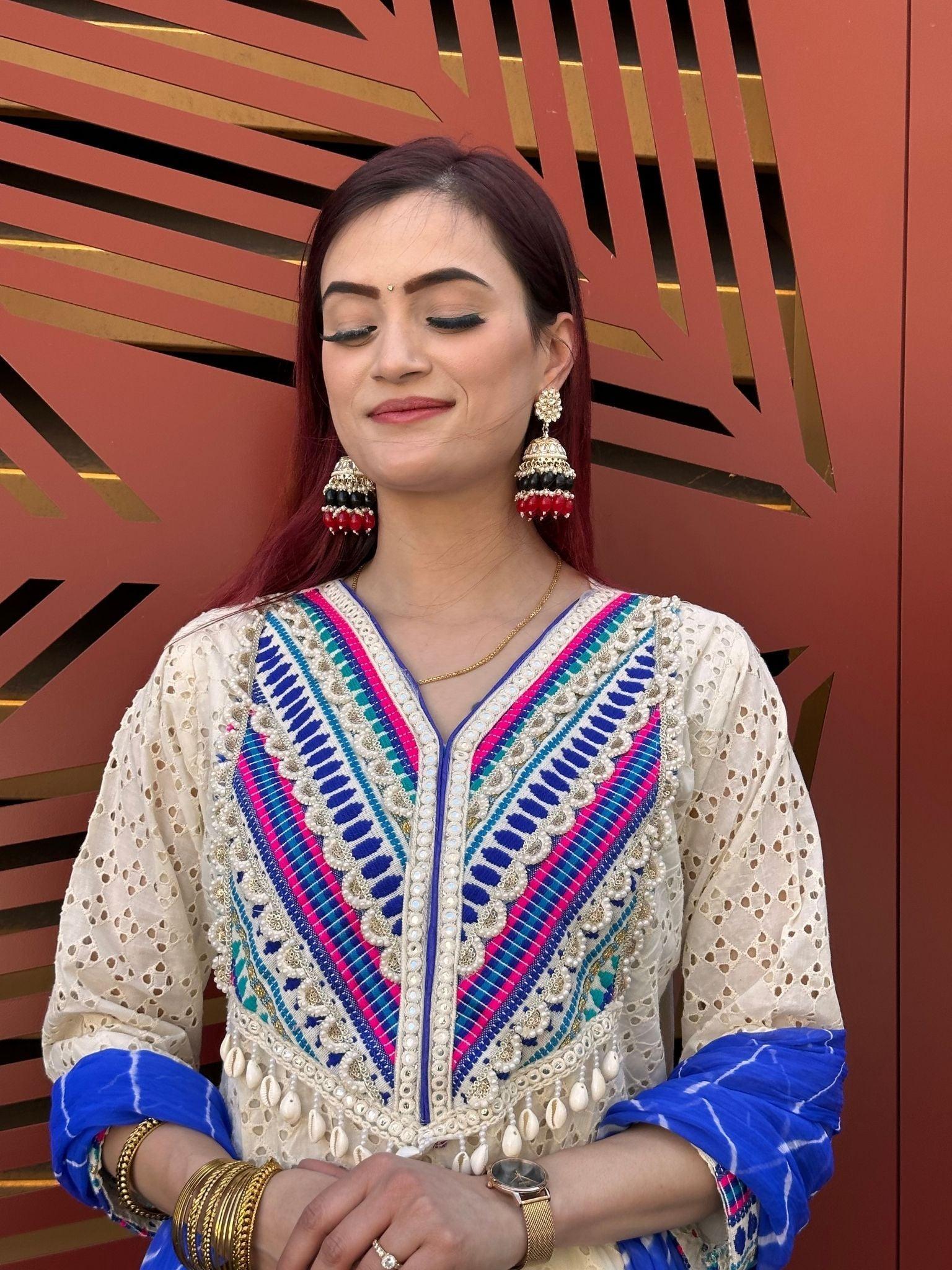 Cream Heavy Thread Embroided Kurta Set - Boutique Nepal Australia 