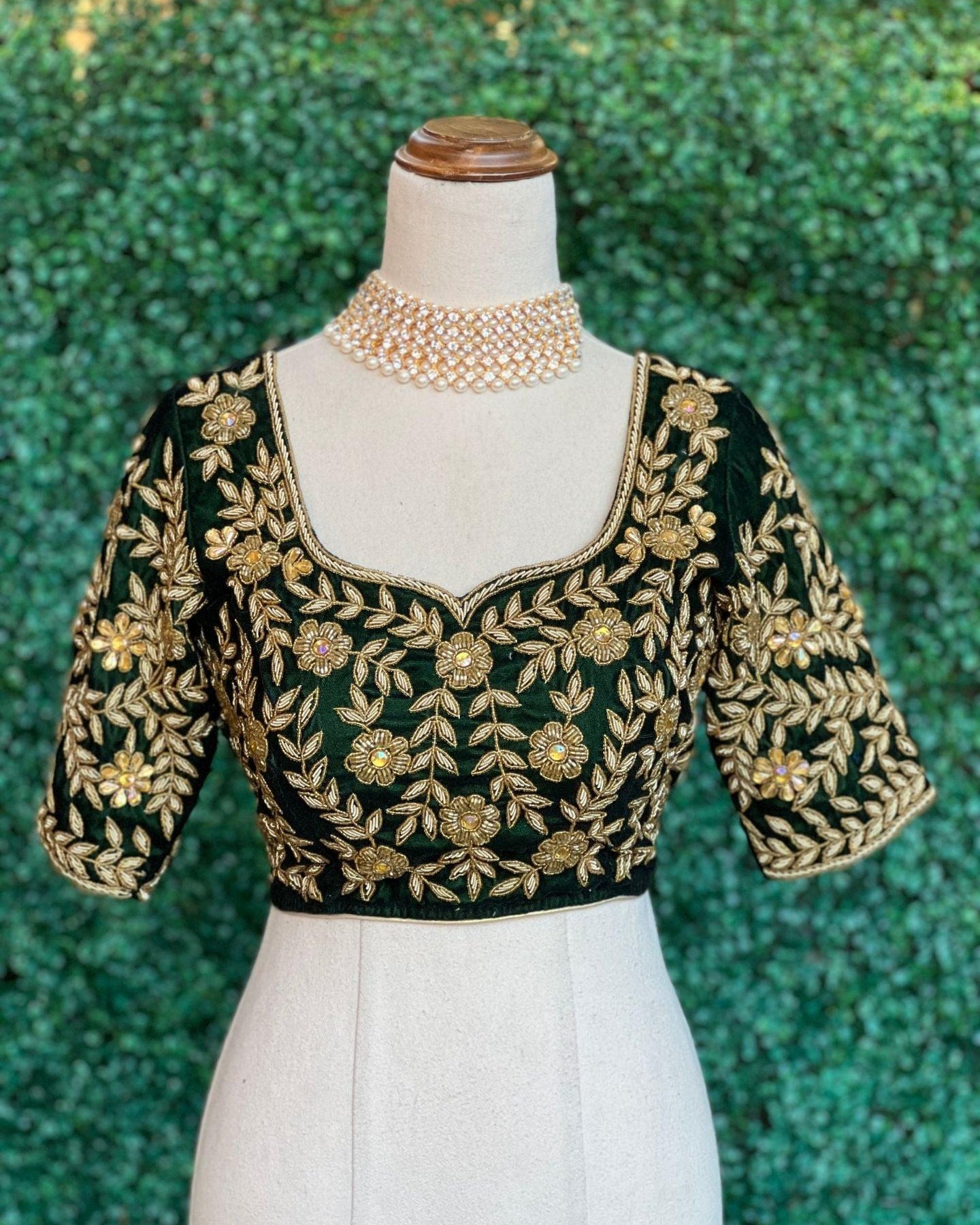 Dark Green Hand Embroidered Blouse - Boutique Nepal Au