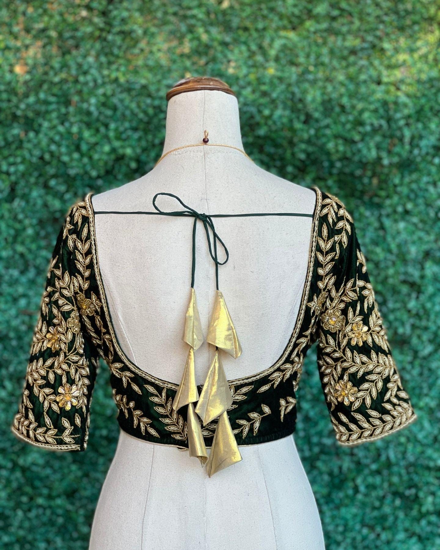 Dark Green Hand Embroidered Blouse - Boutique Nepal Au