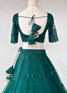 Dark Green Lehenga Choli Set With Sequence Work - Boutique Nepal