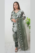 Dark Green Tissue Silk Embroidered Kurta Set - Boutique Nepal