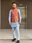 Dark Red Nehru Jacket Waistcoat - Boutique Nepal