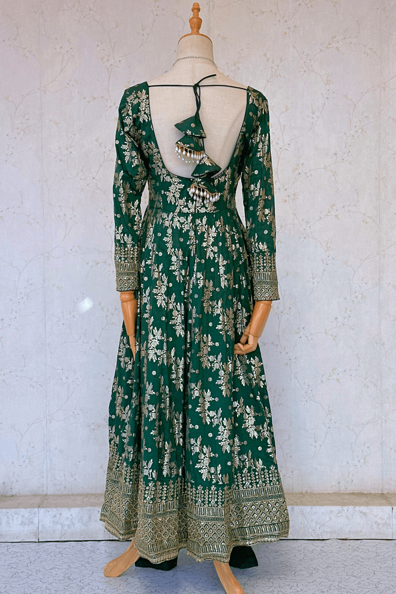 Darkgreen Dolasilk Anarkali Set - Boutique Nepal