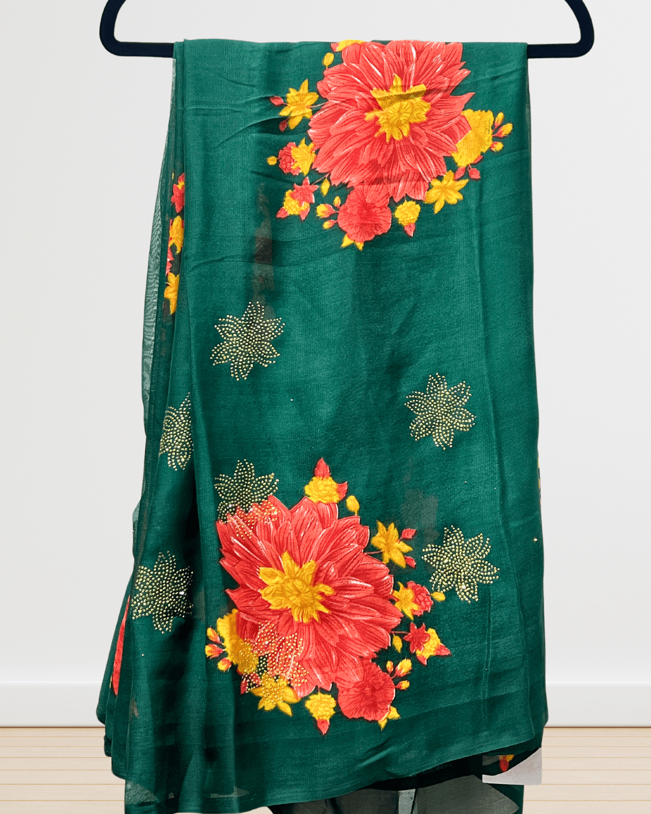 Darkgreen Flower Print Pre Pleated Saree - Boutique Nepal