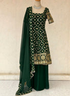 Darkgreen Kurta Plazo Set Mirror Work - Boutique Nepal