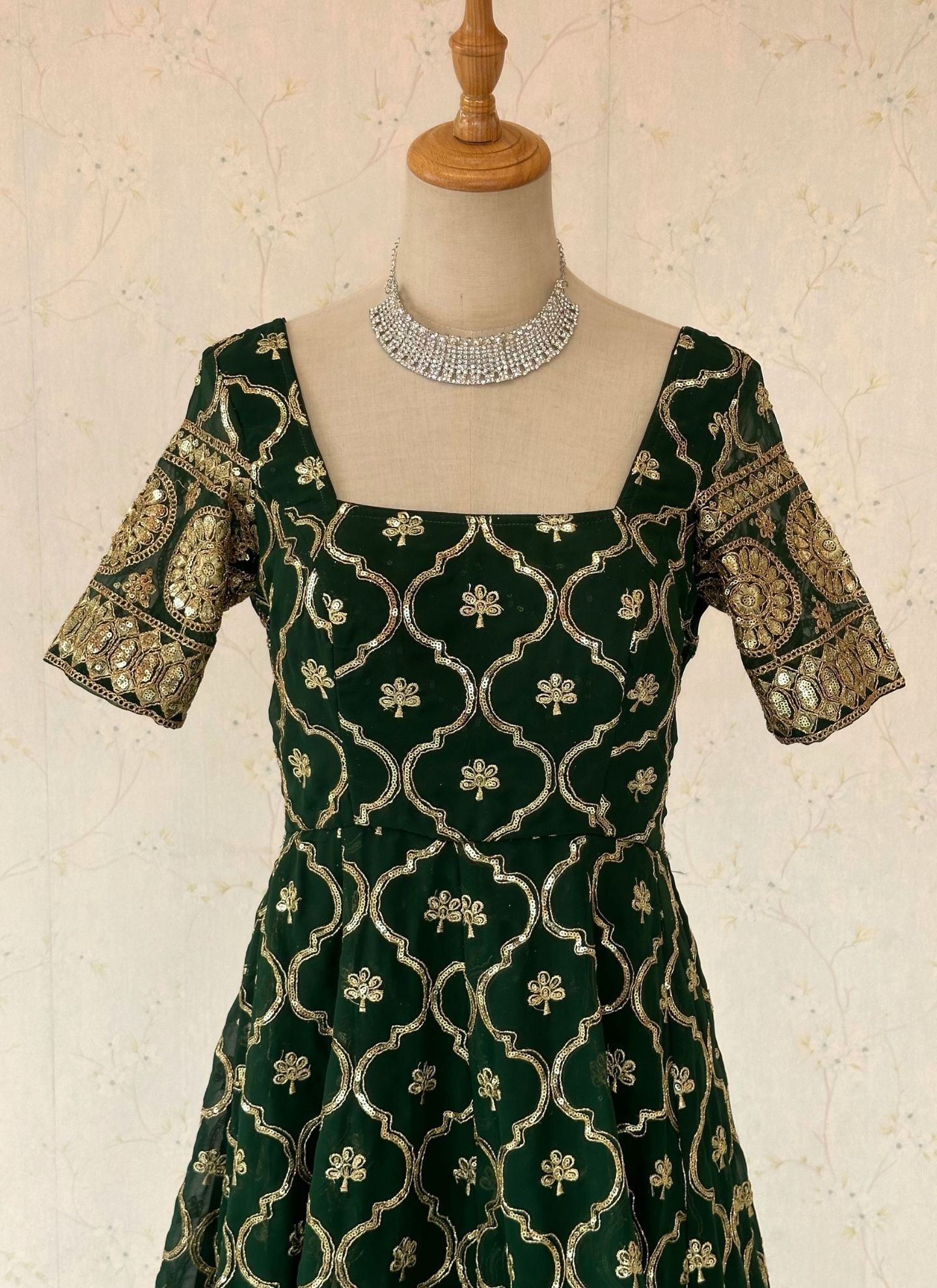 Darkgreen Kurta Plazo Set Mirror Work - Boutique Nepal