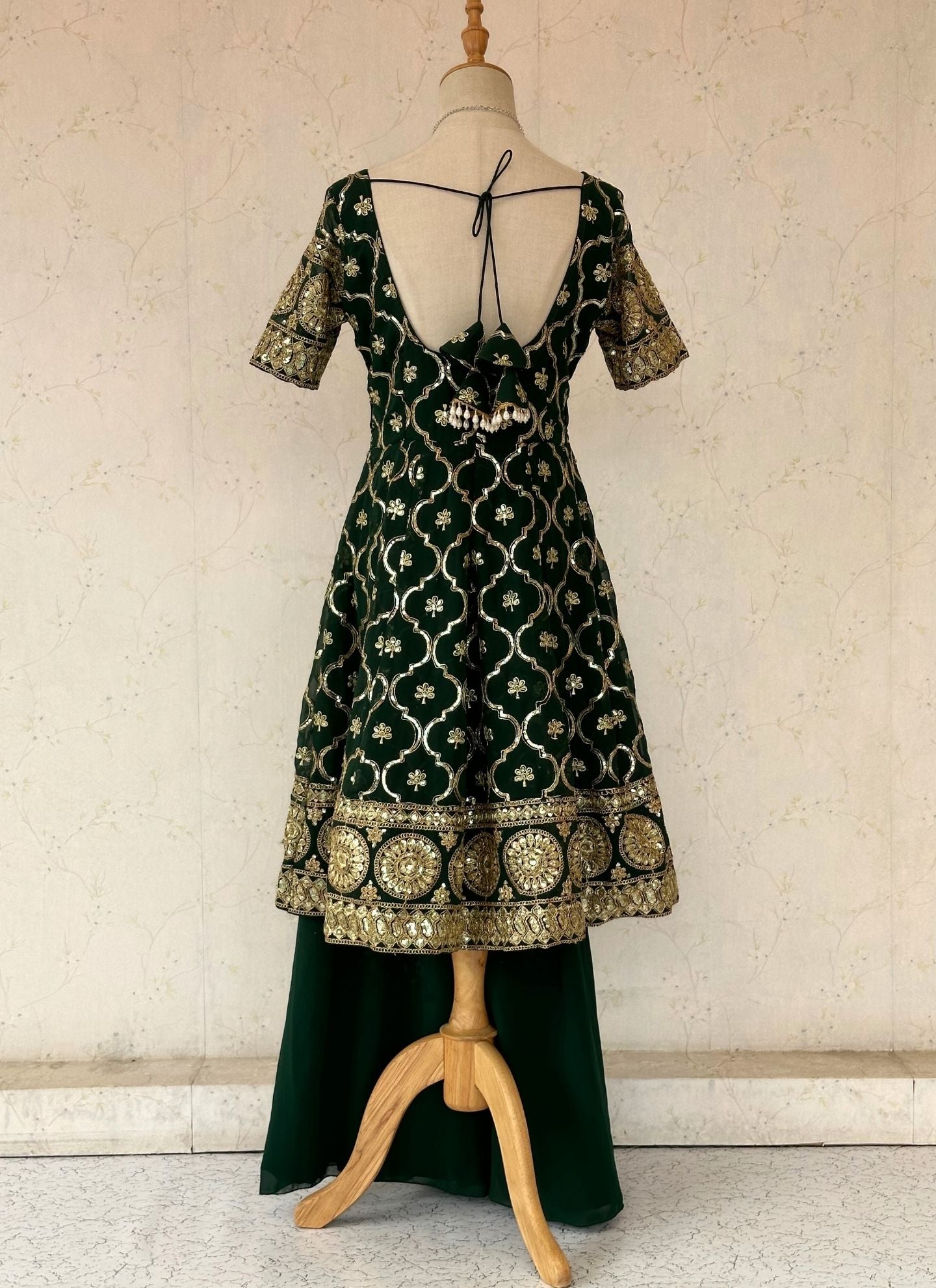 Darkgreen Kurta Plazo Set Mirror Work - Boutique Nepal