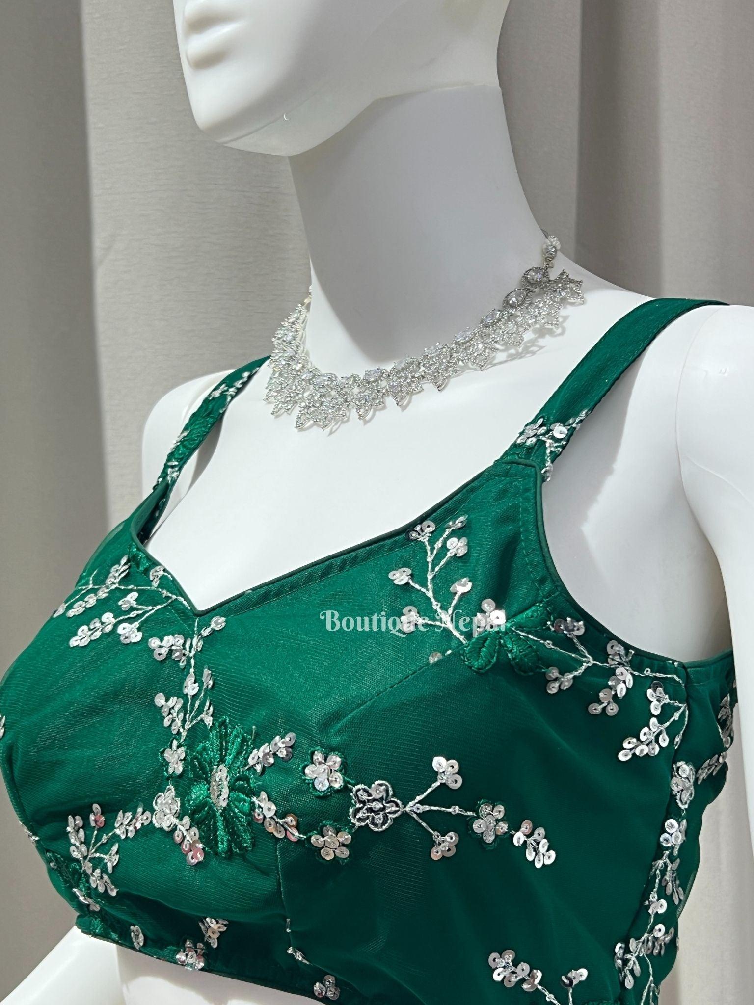 Darkgreen Sleeveless Blouse - Boutique Nepal