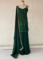 Darkgreen Sleeveless Kurti Plazo Sequence Work - Boutique Nepal