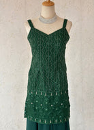 Darkgreen Sleeveless Kurti Plazo Sequence Work - Boutique Nepal