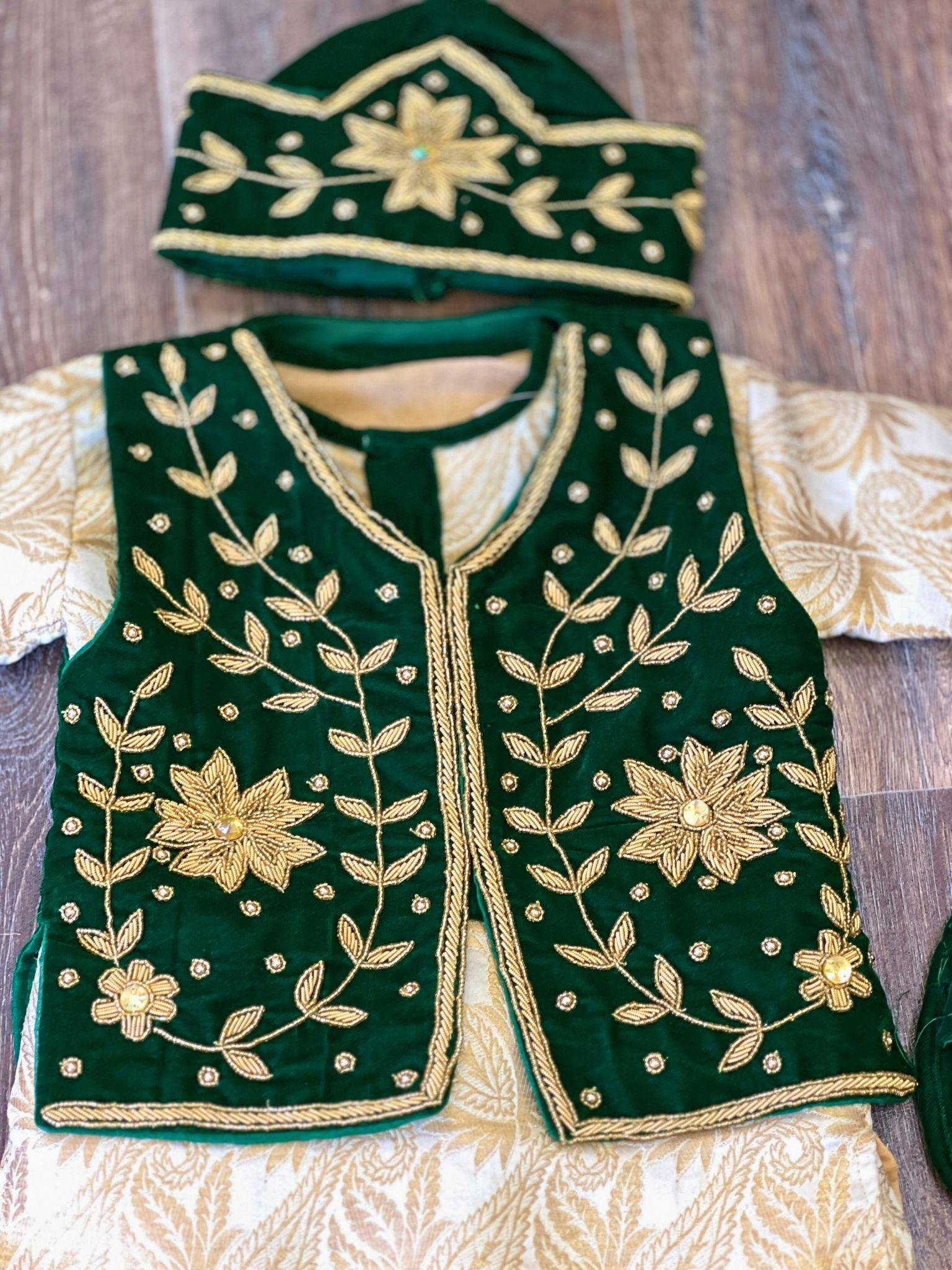 Designer Handwork Pasni Dess In Dark Green - Boutique Nepal