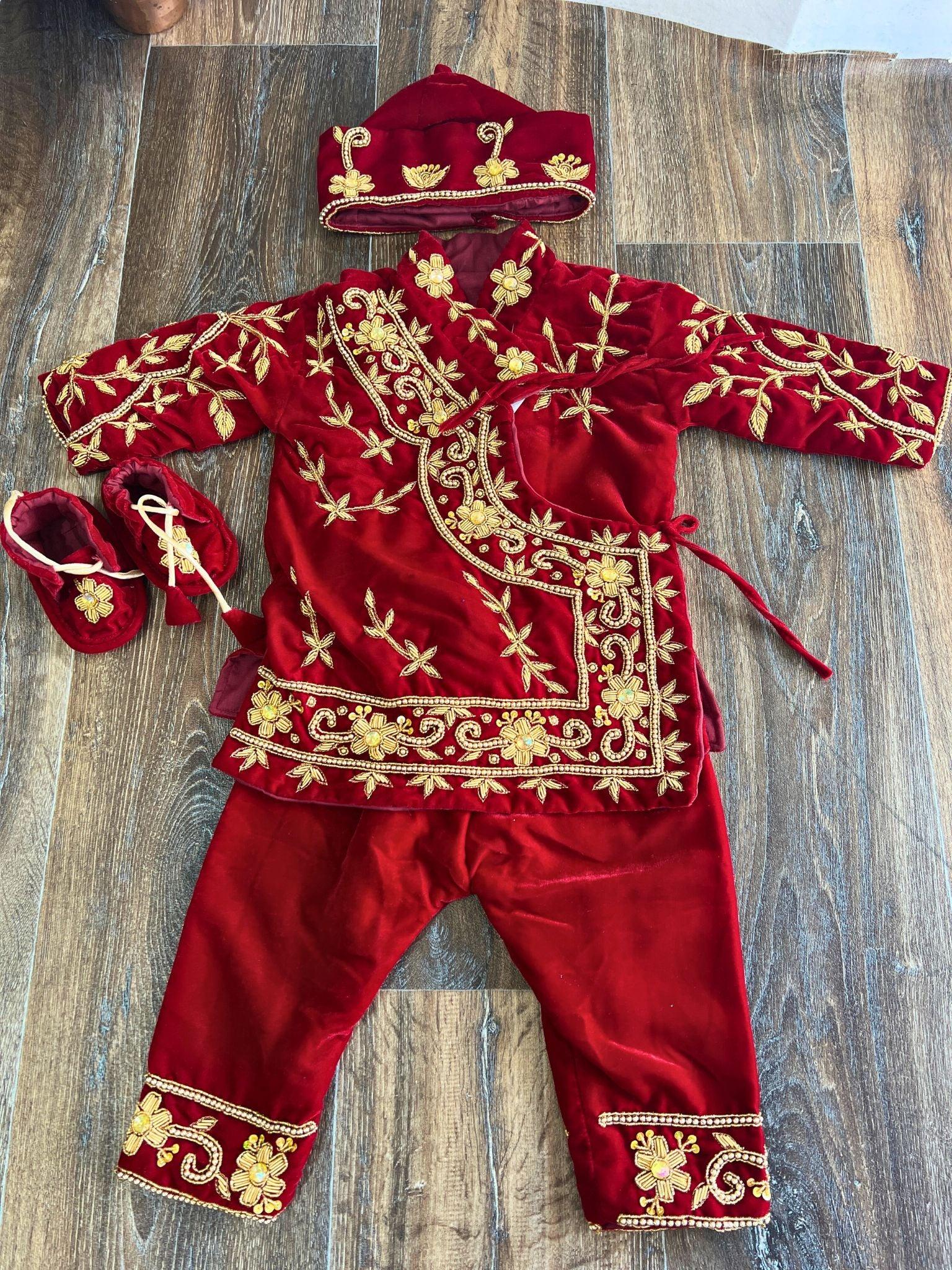 Designer Handwork Pasni Dess In Maroon - Boutique Nepal