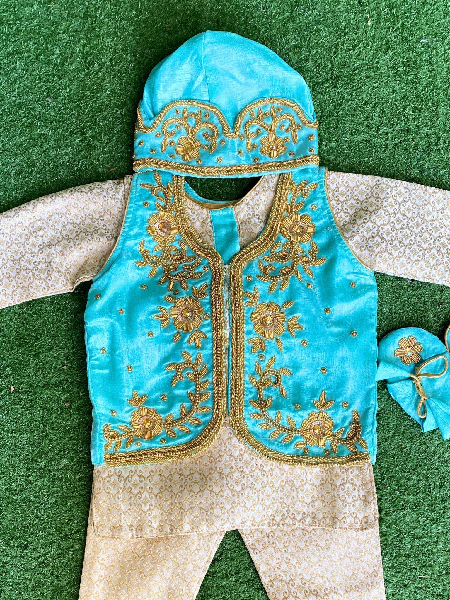 Designer Handwork Pasni Dess In Skyblue - Boutique Nepal