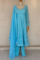 Designer Skyblue Anarkali Kurta - Boutique Nepal