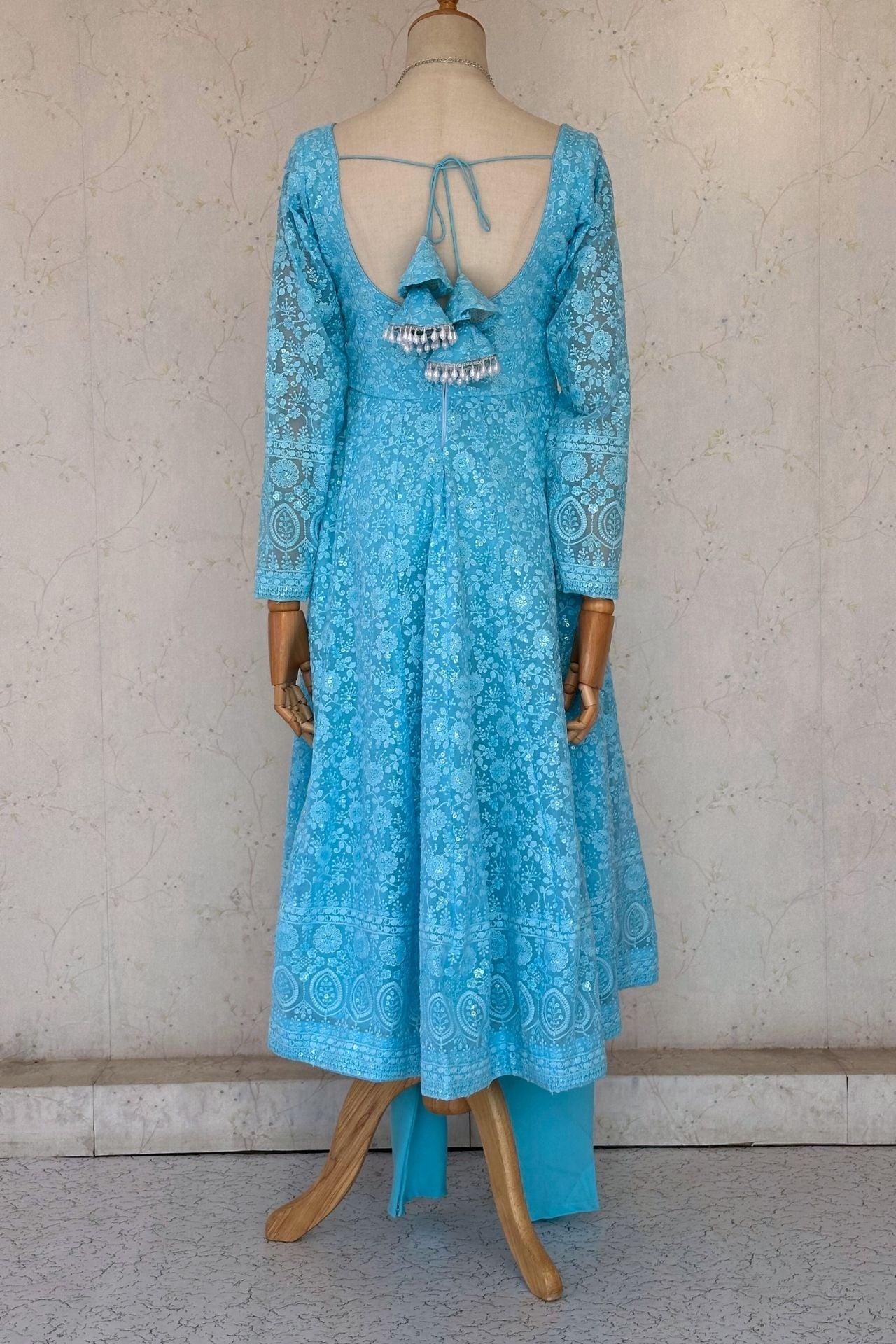 Designer Skyblue Anarkali Kurta - Boutique Nepal