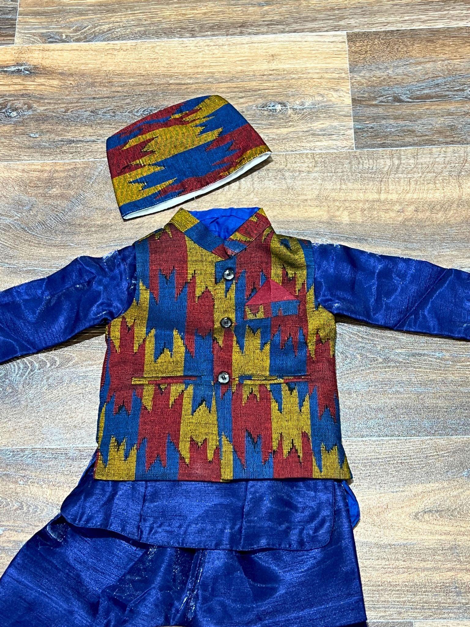 Dhaka Pasni Dress For Boy In Blue - Boutique Nepal