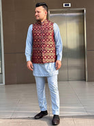 Dhaka Waistcoat With Topi - Boutique Nepal