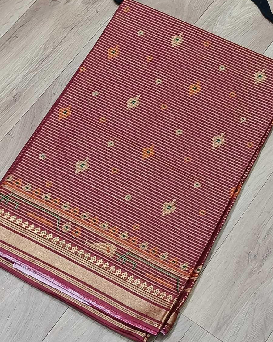 Dhoti Cotton Saree in Red - Boutique Nepal