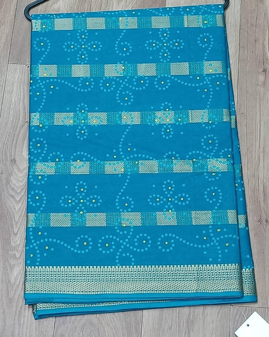 Dhoti Cotton Saree in Sky Blue - Boutique Nepal