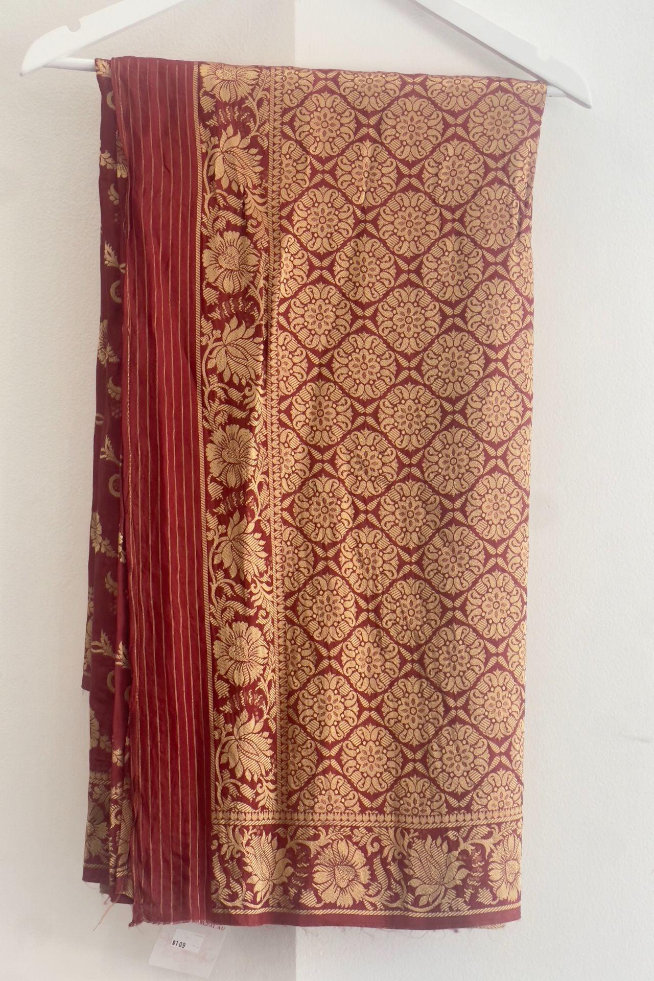 Dola Silk Saree Set In Maroon - Boutique Nepal