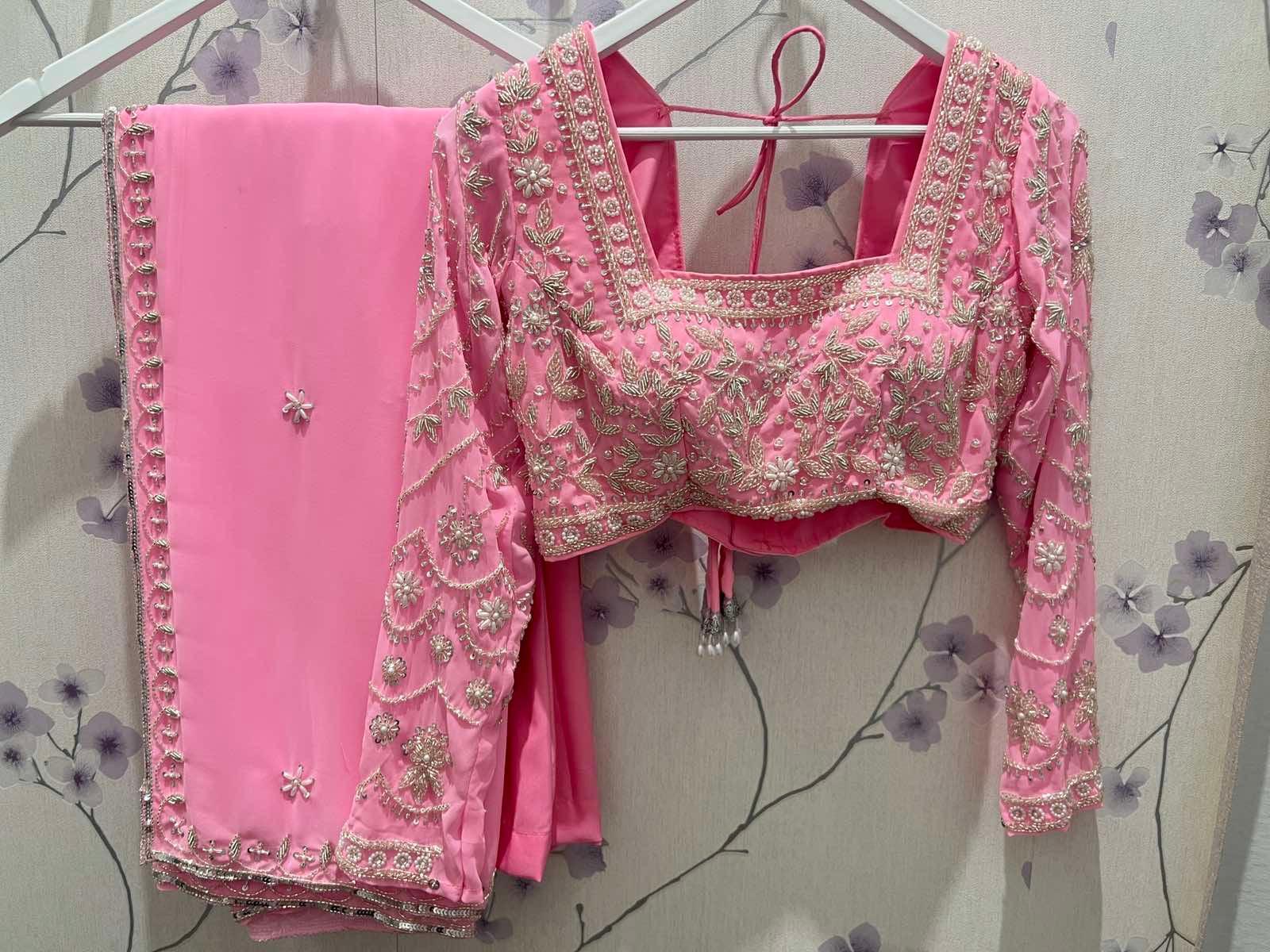 Embroidered Saree Set Pink - Boutique Nepal