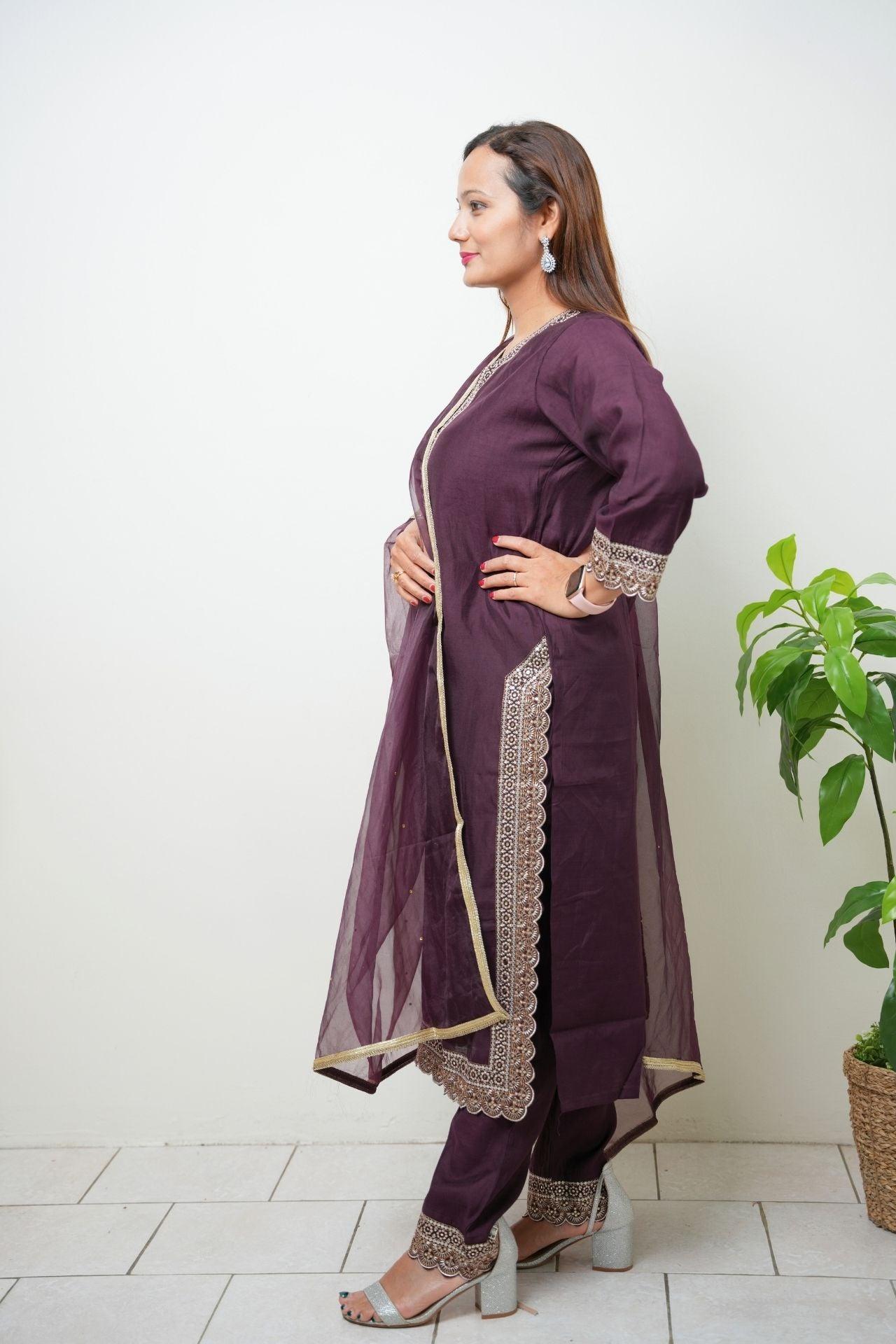 Embroidered Silk Blend Kurta Set - Boutique Nepal