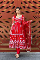 Embroidery Anarkali Set In Red - Boutique Nepal Australia 