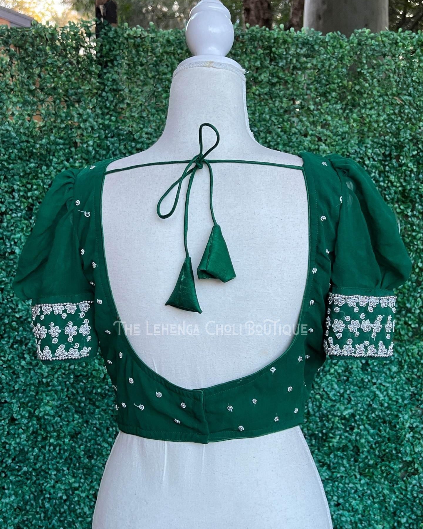 Emerald Green Silver Hand Embellished Blouse - Boutique Nepal Au