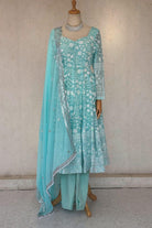 Floral Embrodery Design Anarkali Set In Skyblue - Boutique Nepal