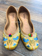 Flower Embroidery Jutti In Yellow - Boutique Nepal