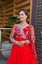 Flower Embroidery Red Anarkali Kurta Set - Boutique Nepal Australia 