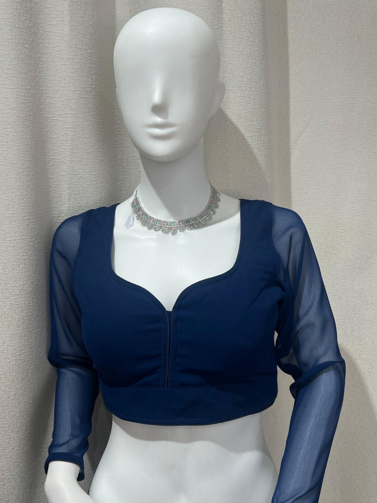 Full Sleeve Blue Georgette Blouse - Boutique Nepal