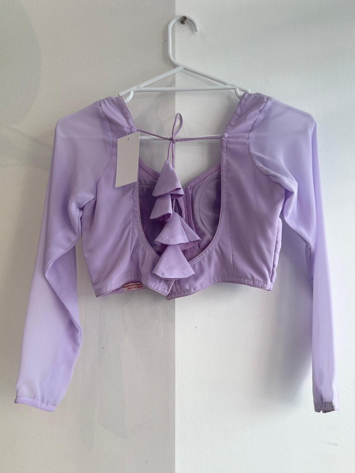 Full Sleeve Lavender Georgette Blouse - Boutique Nepal